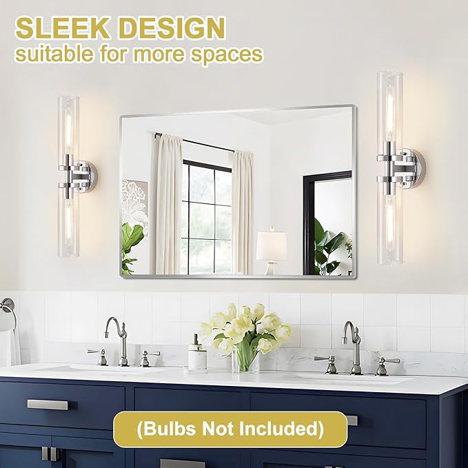 Indoi Wall Sconces Set of Two, Hardwired Chrome Bathroom Sconces Wall Lighting with Clear Glass, Modern Sconces Wall Decor Set of 2 Bathroom Light fixtures for Mirror Living Room Hallway Bedroom