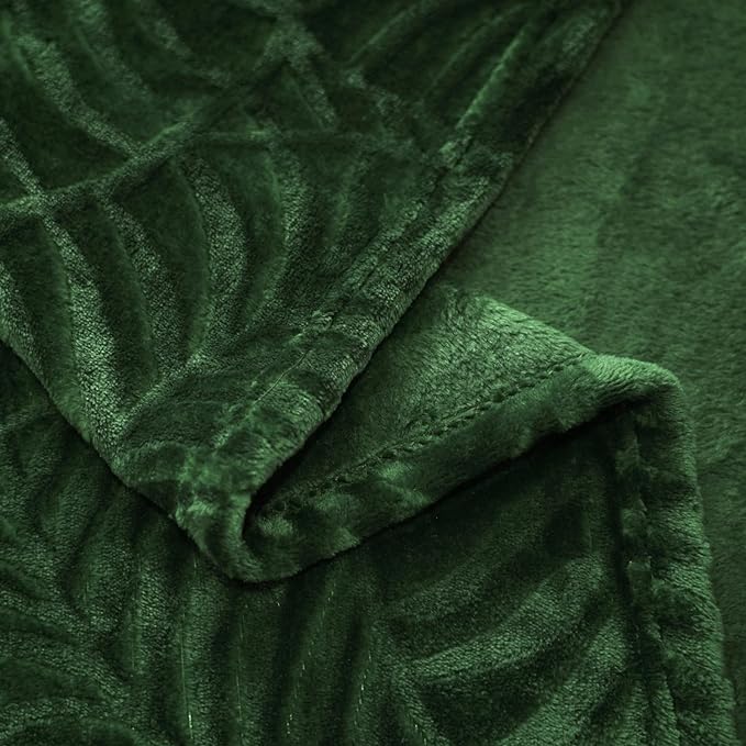 Super Soft Flannel Fleece Throw Blanket, 50 x 60 Inches, Olive Green | Lightweight Cozy Warm Leaves Textured Plush Blanket for Bed Couch Sofa