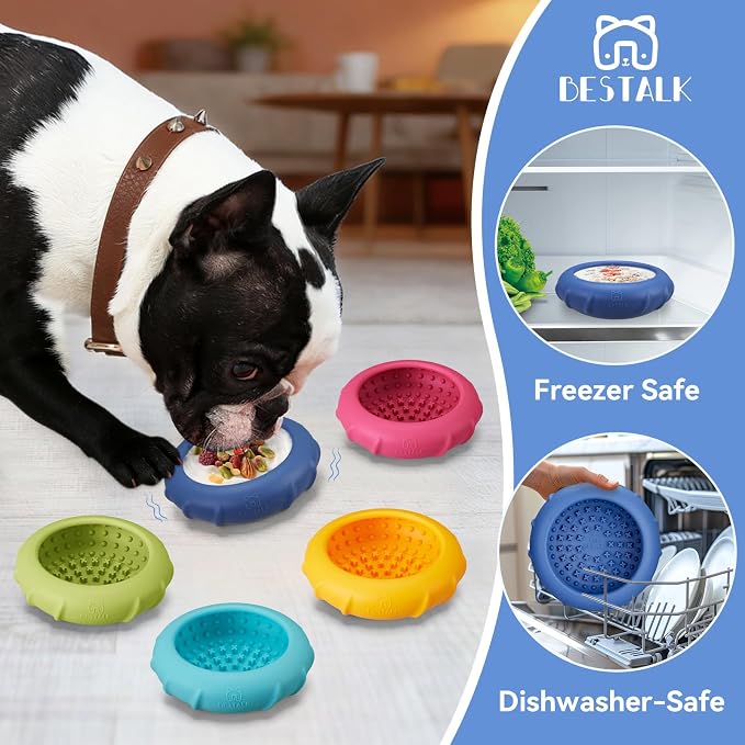 Dog Lick Bowl, Bestalk Wobbly Freeze Bowl Enrichment Feeder for Dogs, Anxiety Relief Lick Mat Puzzle Toy for Distraction, BPA Free Silicone, Dishwasher Safe(Dark Blue,L)
