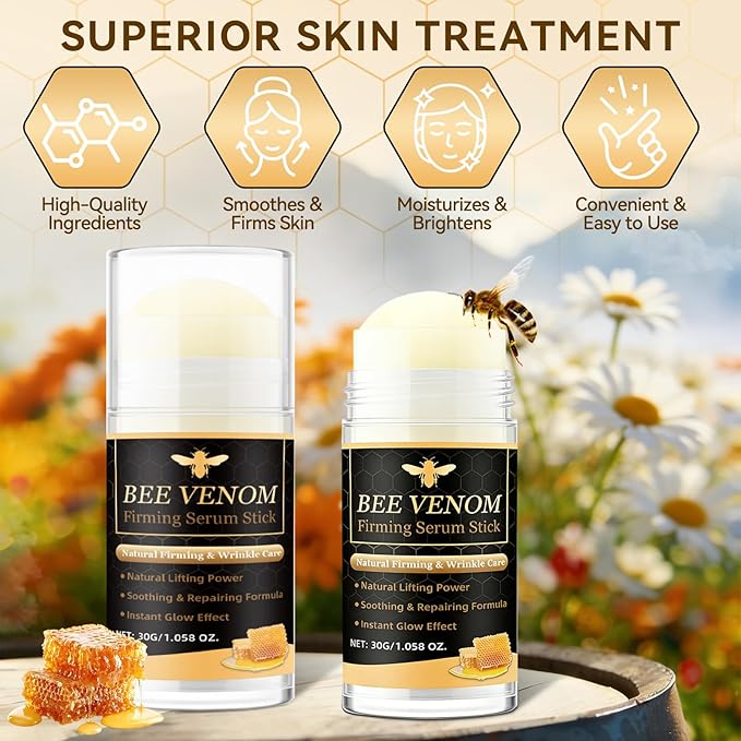 Bee Venom Firming Serum Stick, 2Pcs Bee Venom Cream, Multi Purpose Anti Wrinkle Face Cream for Deep Wrinkle Repair, Firming, Hydrating and Lifting, Suitable For All Skin Types