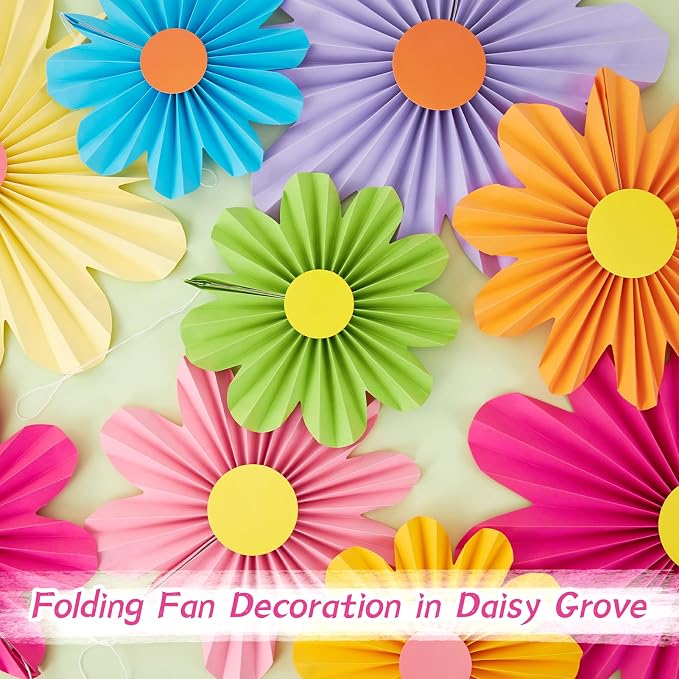 SUNBEAUTY Hanging Paper Fans Colorful Daisy Party Decoration Set Paper Flower Decorations for Wall Paper Fans Reusable Flower Wall Decor for Birthday Fiesta Mexican Party Babyshower Mothers Day