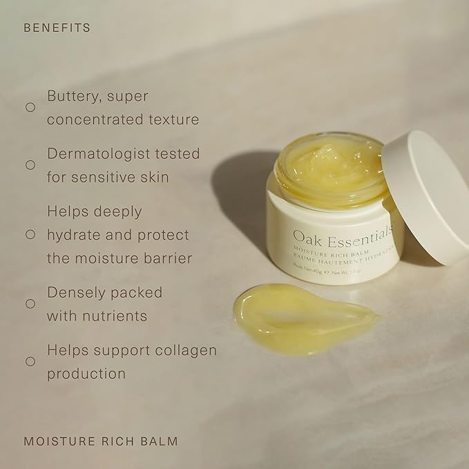 Oak Essentials Moisture Rich Balm | Nourishing Face Balm with Sea Buckthorn & Borage Seed Oil to Help Support Collagen and Deep Hydration, 1.4 Oz