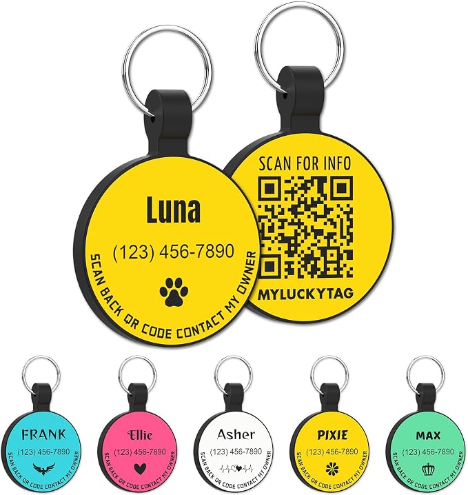 MYLUCKYTAG Silent Silicone QR Code Pet ID | Personalized Dog & Cat Collar Tag | Online Profile with Scanned Location Alert Email