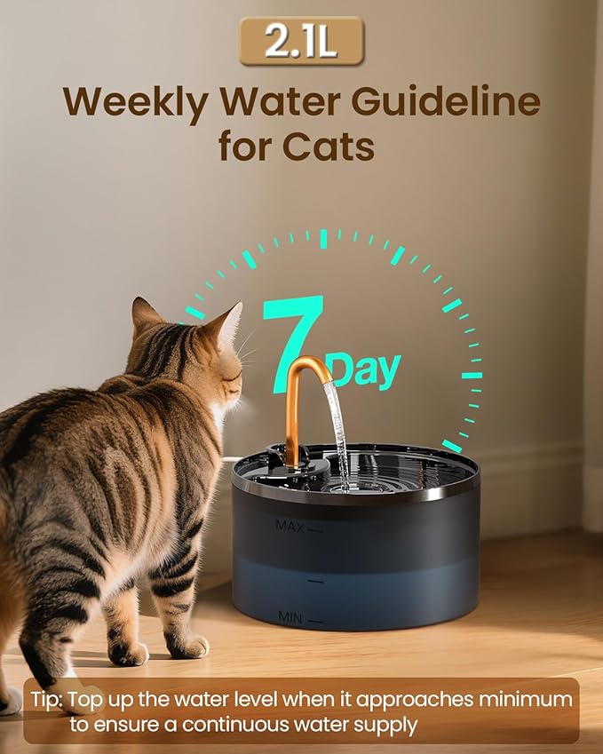 MISFANS Cat Water Fountain with 6-Pack Replaceable Filters,Copper Faucet | 71oz/2.1L Cat Fountain for Drinking, MISFANS-Designed Pump & Filter, Plastic Automatic Pet Water Fountain Bowl & Dispenser