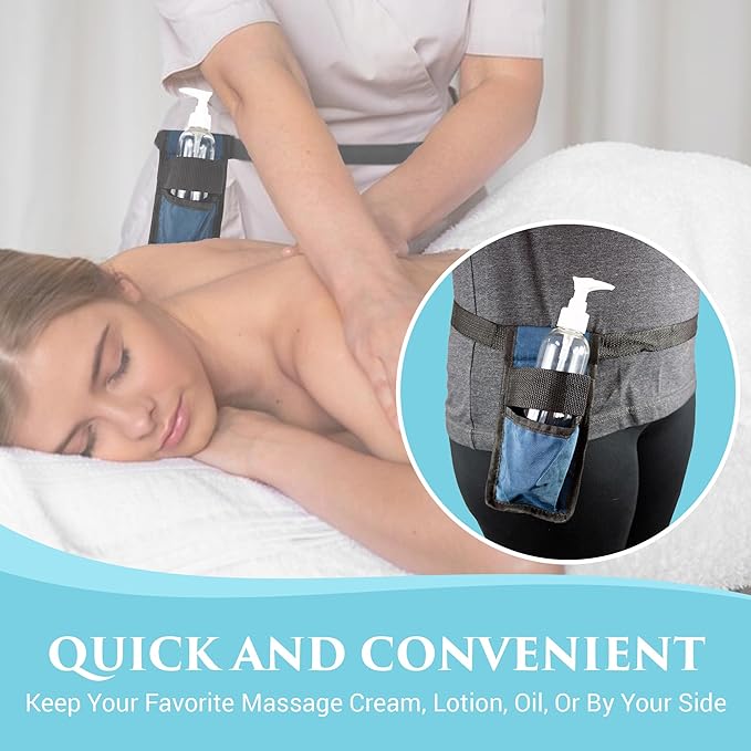 NRG Massage Holster - Single Massage Oil, Lotion and Cream Bottle Holster - Holds up to an 8 Ounce Bottle - 50 Inch Long Adjustable Belt - Durable Nylon Fabric - Washable - Color: Black