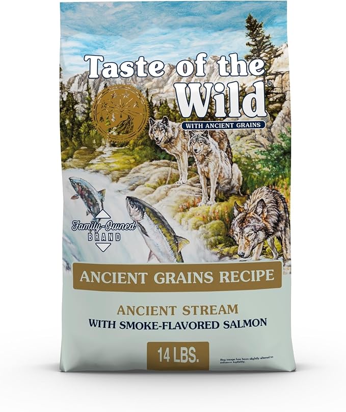 Taste of the Wild Ancient Stream Dry Dog Food, Smoke-Flavored Salmon, 14lb | Puppy, Adult & Senior Dogs | High Protein | Real Salmon & Ancient Grains | Nutrient Dense to Help Support Peak Health