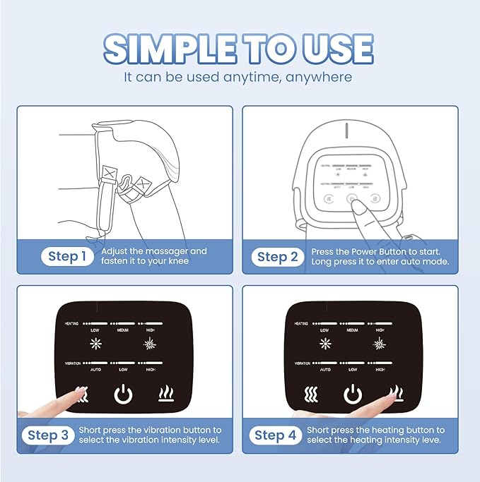 Knee Massager with Heat, 3-in-1 Smart Portable, 3 Vibration Modes and 3 Heating Levels LED Vitality Joints Knee Massager, Gift for Men and Women, White