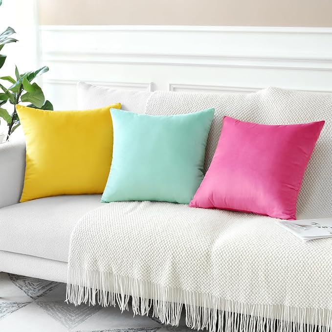 Artscope Luxury Velvet Pillow Covers Decorative Square Pillowcases Soft Solid Cushion Cases for Couch Sofa Bedroom Home Decor 20x20 Inch Aqua Green