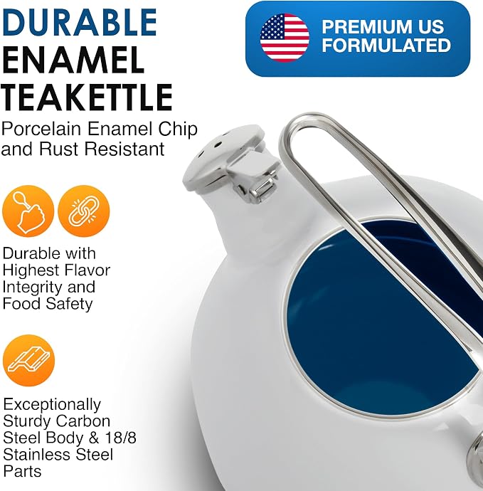 Chantal Classic Teakettle, 1.8 QT, Enamel On Steel, 2-Tone Harmonica Whistle, Rapid Boil and Even Heating (Black)