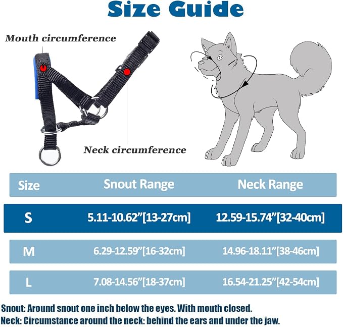 Dog Head Collar with Soft Fabric, Dog Head Harness to Stop Pulling with Adjustable Loop(S,Blue)