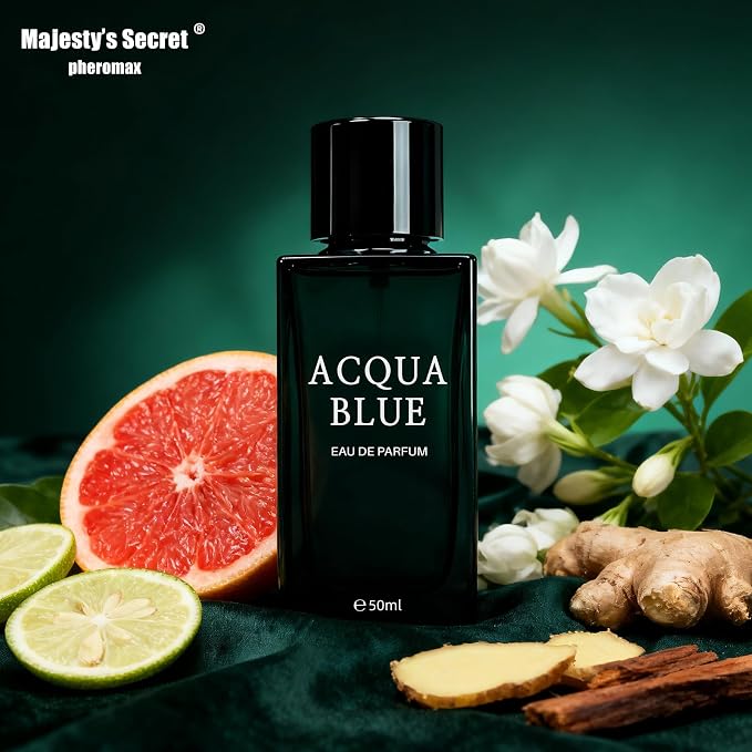 Acqua Blue Eau de Parfum for Men, 50ml Fresh Woody Fougere Cologne with Lemon, Mint & Pink Pepper Notes, Long-Lasting Clean Masculine Fragrance for Office, Daily Wear & Gifts