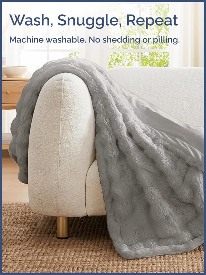 3D Fleece Bubble Blanket Queen Size - Rabbit Blanket - 90" x 90", Grey | Soft Fluffy Faux Fur Blanket for Couch Sofa & Chair, Cozy Gifts for Women, Tie Dye Cloud Throw Bed Cover, Thick Plush Bedding