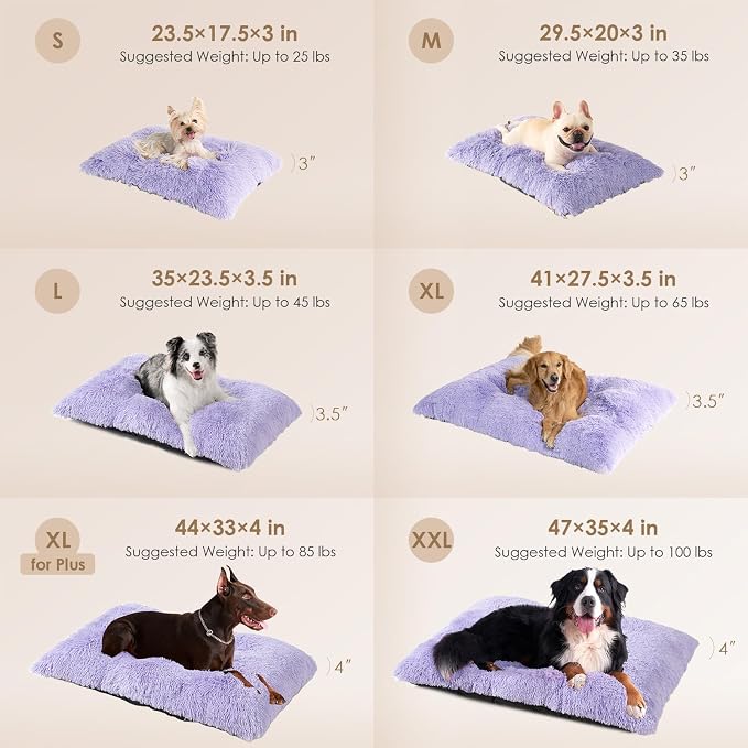 EHEYCIGA Fluffy Dog Crate Bed for Small Dogs, Plush Crate Pad, Purple | Calming Anti Anxiety Small Dog Bed, Washable Soft Warm Faux Fur Crate Mat with Non-Slip Bottom