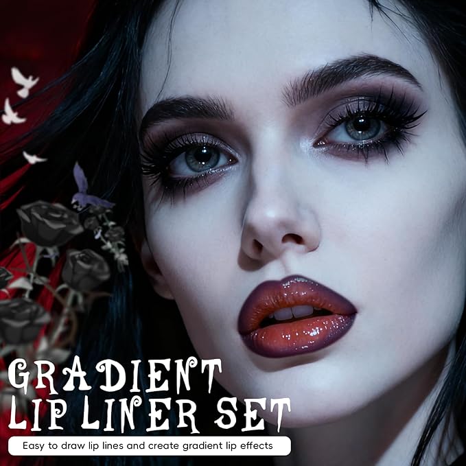 Lip Liner Gloss Set, Purple Plumping Lip Liner Lip Pencil Moisturizing Lightweight Lip Gloss Lip Combo, High Shine Glossy Lip Tint Lip Stain Makeup Long Lasting Lip Contour for Women