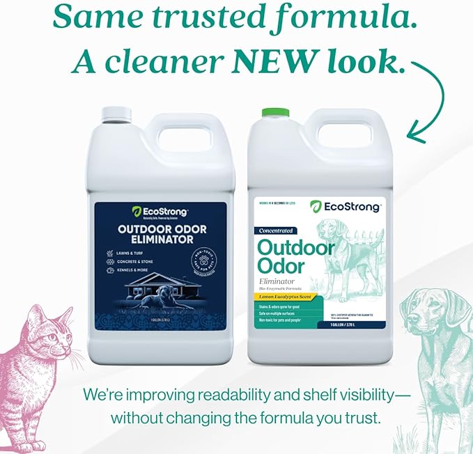 Eco Strong Outdoor Odor Eliminator Outside Dog Urine Enzyme Cleaner Powerful Pet, Cat, Animal Scent Deodorizer | Professional Strength for Yard, Turf, Kennels, Patios, Decks (128 OZ)