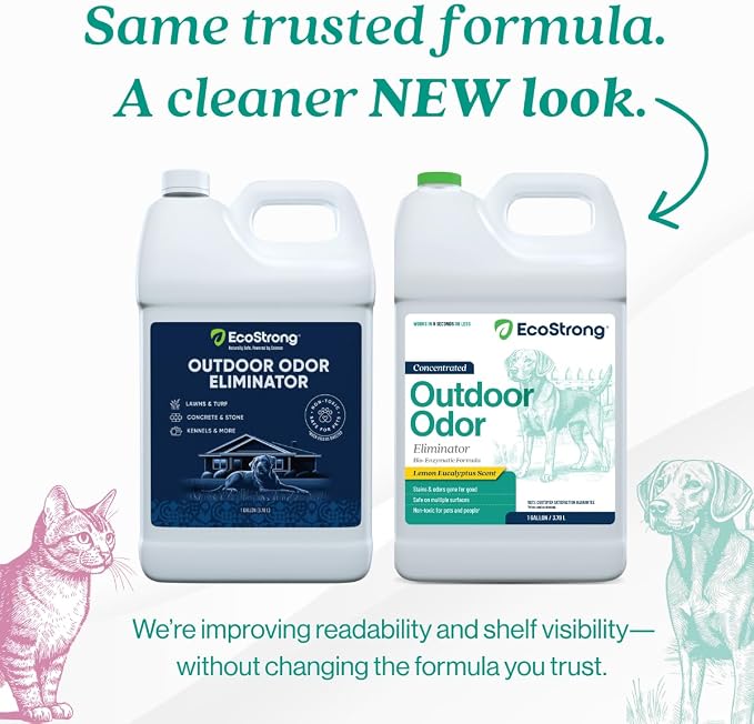 Eco Strong Outdoor Odor Eliminator Outside Dog Urine Enzyme Cleaner Powerful Pet, Cat, Animal Scent Deodorizer | Professional Strength for Yard, Turf, Kennels, Patios, Decks (128 OZ) (Pack of 4)