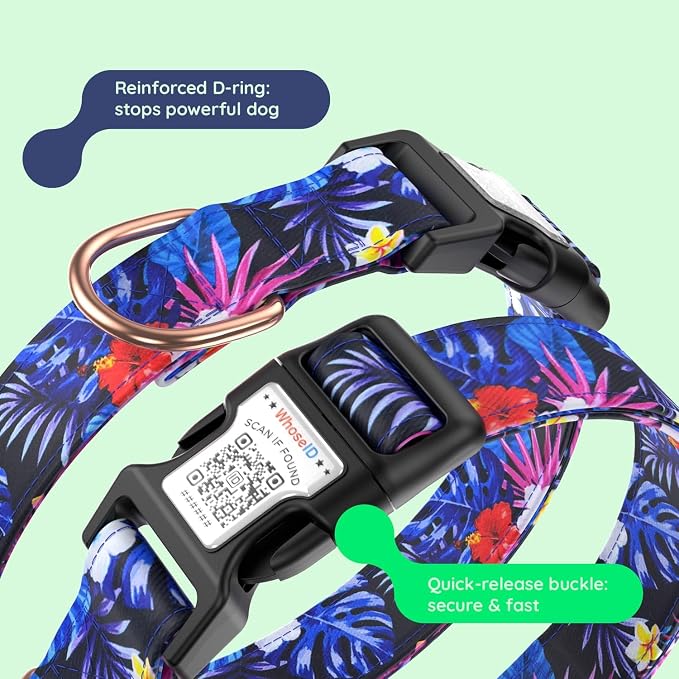 Airtag Dog Collar,with Waterproof airtag Holder，Original Stylish Cute Pattern Design.QR Code ID Buckle，Comfortable Soft Cotton for Small Medium Large Dogs