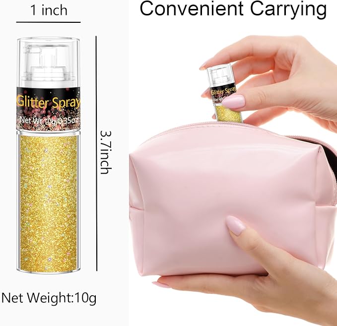 Hair and Body Glitter Spray, 1PC Glitter Hairspray Dry Powder Makeup for Clothes, Festival Rave Prom Loose Sparkle Powder,Holographic Ultra Fine Resin Glitters for Crafts (Sparkling Gold)