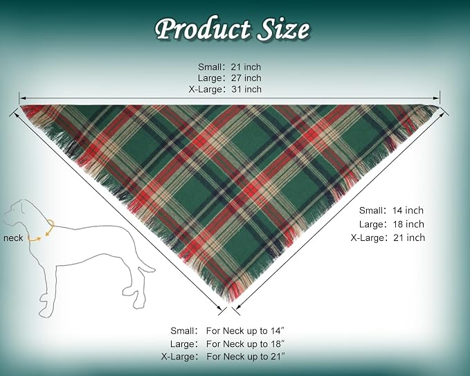 Christmas Dog Bandanas 2PCS-Small,Holiday Scarf Two-Sided with Tassels Edges,Stylish Triangle Dog Outfit for Boy and Girl,Winter Christmas Classic Red Green Plaid Pet Costume for Small Dogs