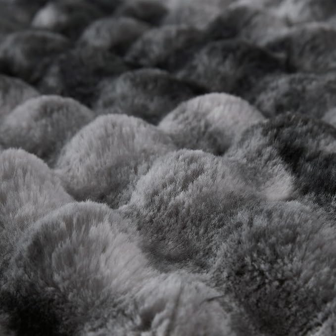 COOVA Faux Fur Throw Blanket for Couch, Cozy Soft and Fuzzy Plush Rabbit Fur Bubble Blanket for Sofa Bedroom Living Room, 60x80 Inches Tie Dye Light Grey