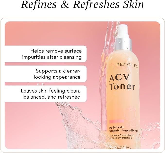 Peaches Skin Care Apple Cider Vinegar Face Toner - Vegan Facial Toner with Citrus Extracts – Gently Exfoliation for Healthy Skin – 8 oz