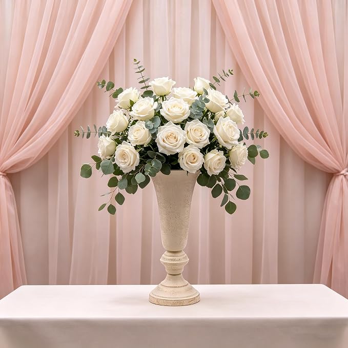 Hosley 12.75” Tall Metal Vase – Vintage Urn Style Decorative Centerpiece for Table, Wedding, Living Room & Floral Arrangements