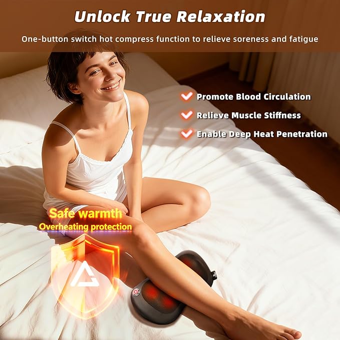 Zenopax Shiatsu Back and Neck Massager with Heat, 3D Deep Tissue Kneading, Cordless Rechargeable Electric Massage Pillow for Muscle Pain Relief, Use at Home, Car, Office, Gifts for Men Women