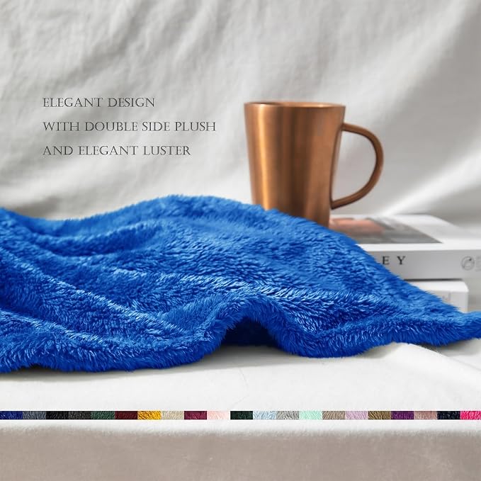 Exclusivo Mezcla Fuzzy Plush Fleece Bed Blanket King Size, Cobalt Blue | 104x90 Inches, Super Soft and Cozy Bed Blanket, Fluffy Decorative Bedding for Livingroom, Bedroom, All Season