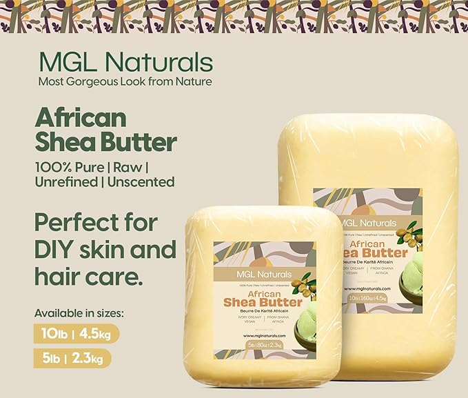 MGL Naturals Raw African Shea Butter Ivory 5 lb, 100% Pure and Unrefined. Nourish and moisturize skin and hair. Use alone or DIY recipes. From Ghana, West Africa. (5 lb)