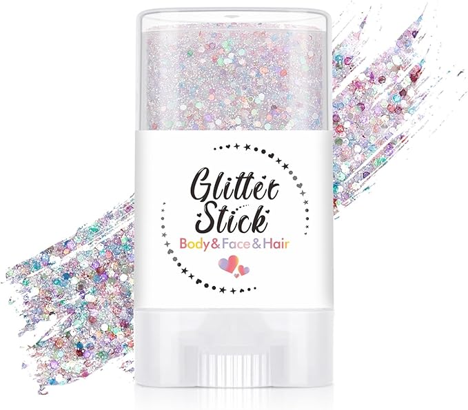 Body Glitter Stick, Holographic Sequins Face Glitter Makeup Neon Outfit Festival Rave Prom Party Accessories Hair Glitter Gel. (Rainbow)