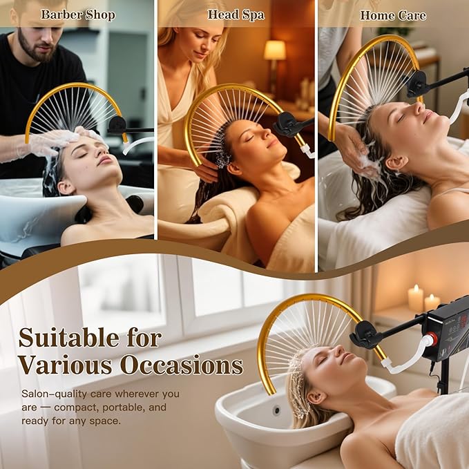 Freestanding Head Spa Equipment Fits Shampoo Bowls Under 35" H, Height & Angle Adjustable Water Circulation Frame, Japanese Waterfall Head Spa Scalp Massage for Salon & Home Use