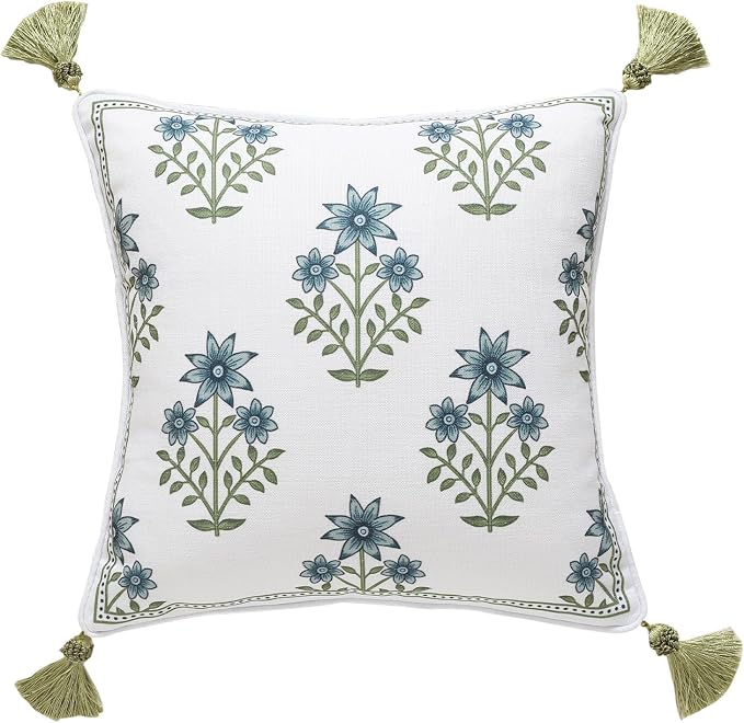 Designer Vintage Linen Throw Pillow Cover,18"x18"-Mosella B | French Elegant Square Decor Pillow Cover,Concealed Zipper Design,Floral Pattern,Sofa,Bedroom,Living Room,Lounge Chairs