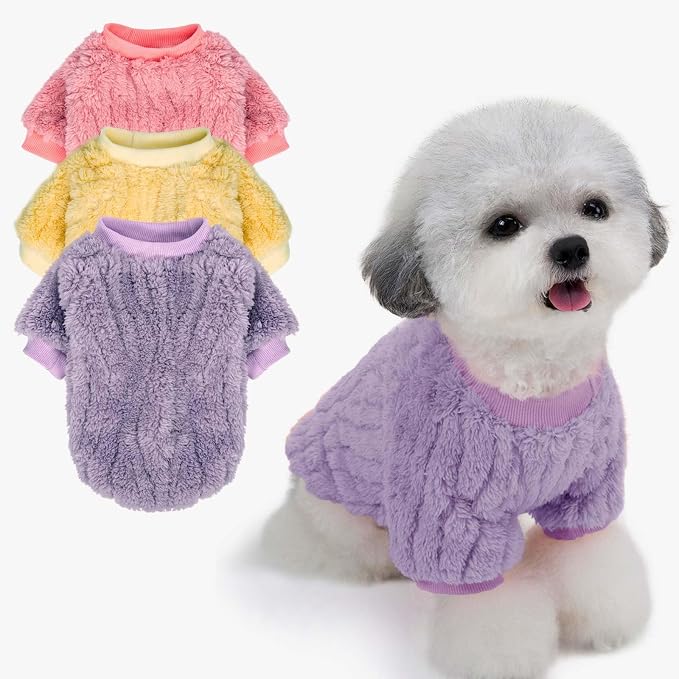 FabriCastle Dog Sweater, 3-Pack Dog Clothes & Coat, Pet Jacket for Small or Medium Dogs Boy or Girl, Soft and Warm Cat Sweaters Doggy Apparel Costumes Christmas (Lavender,Pink,Butter Yellow, Medium)