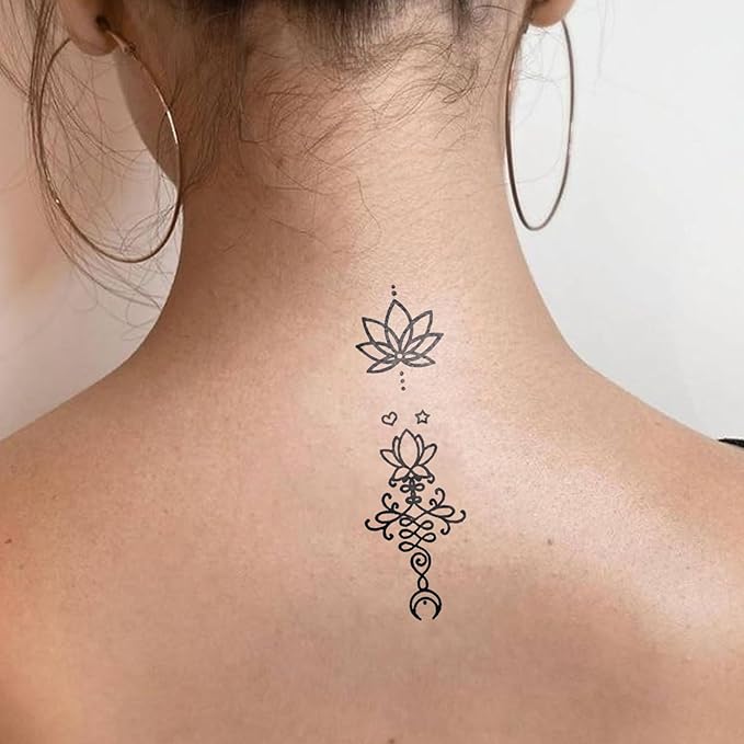 Semi Permanent Tattoos, 2 Sheets Tiny Cute Cat Panda Fairy Lotus Moon Temporary Tattoos for Women Fingers Neck Hand Ankle, 2 Weeks Fake Tattoos, Waterproof & Non-Reflective