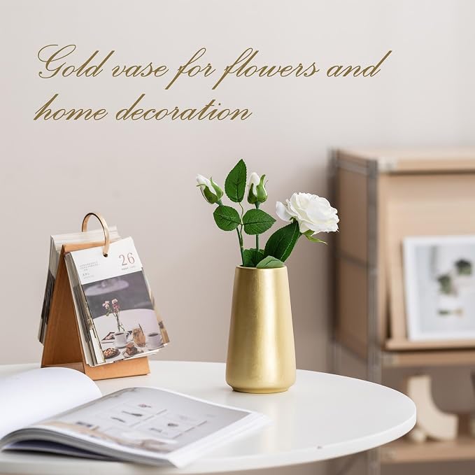 Simple Boho Ceramic Flower Vase for Home Decor (Light Gold,Small) | 6'' Modern Vase for Flower Plant Pampas Grass, Fit for Table Shelf Centerpieces, Living Room Kitchen Bedroom Wedding Gift