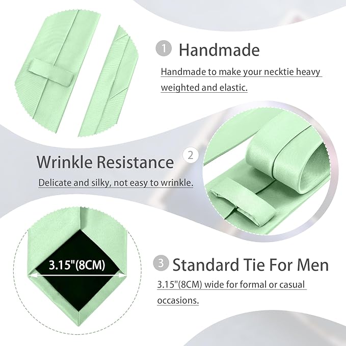 Black Tie Set in Gift Box Mens Solid Color 3.15" (8CM) Black Necktie and Pocket Square Set