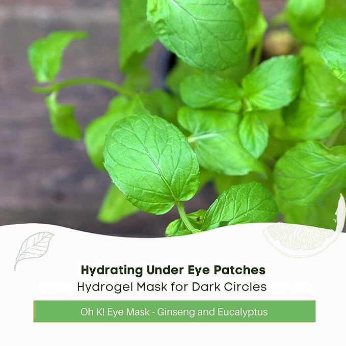 Oh K! Eye Mask - Ginseng and Eucalyptus - Hydrating Under Eye Patches - Undereye Patches with Peppermint - Hydrogel Mask for Dark Circles - 1 Pair