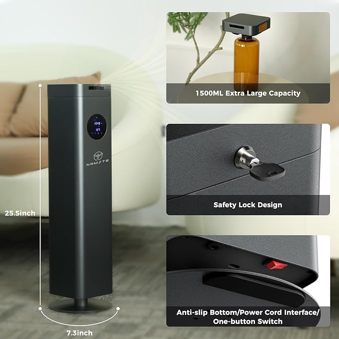 Waterless Diffuser 1500ml - Large 25in Essential Oil Diffuser - 4500 Sq. Ft Coverage, WiFi & APP & Touch Control, Hotel Collection Diffusers for Whole House,Office,Mall (Titanium Gray)