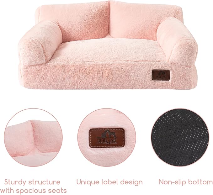 Hollypet Small Dog Large Cat Bed Puppy Couch Beds for Pets up to 25 lbs | Fluffy Dog Cat Couch Plush Soft Warming Pets Beds with Machine Washable Cover and Non-Slip Bottom