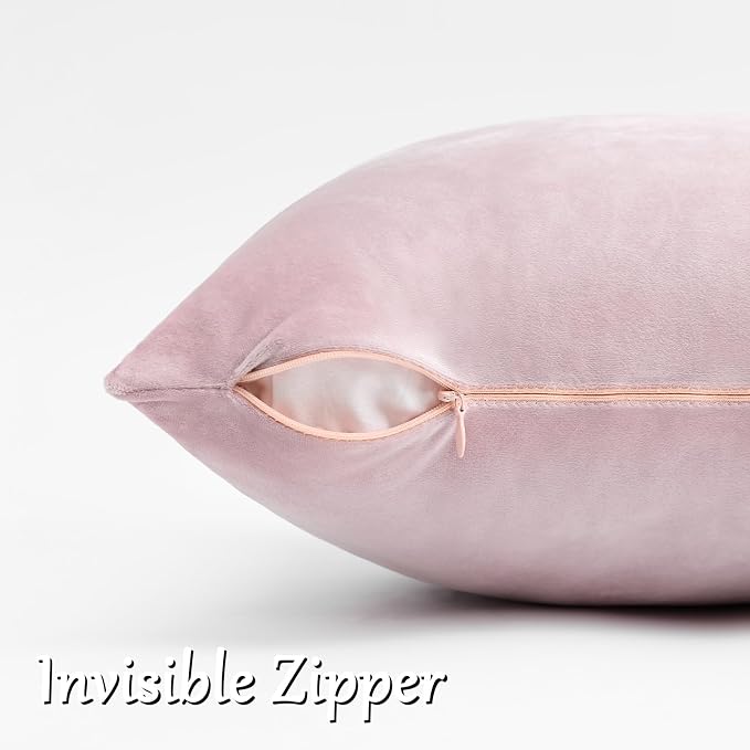 GIGIZAZA Sweet Lilac Velvet Throw Pillow Covers 18x18 Pack of 2 | Decorative Pink Pillows for Couch Sofa,280gsm Soft Textured Fabric,Modern Square Pillowcases,Luxury Cushion Covers