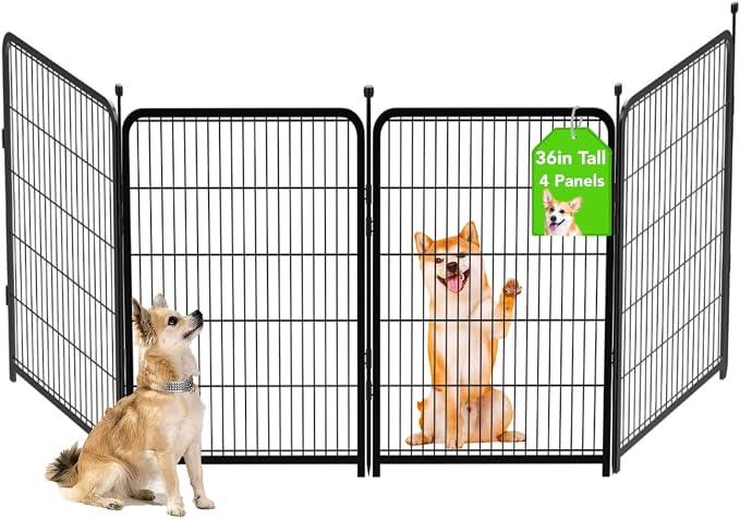 Garden Fencing 36 Inch High, 4 Panels Total 8.9 Ft(L) Dog Fencing Outdoor for Yard, 4 One-Sided Plate, No Door, Anti Dig Fence Barrier, Dog Pen, Rabbit Fence, Garden Fences and Borders