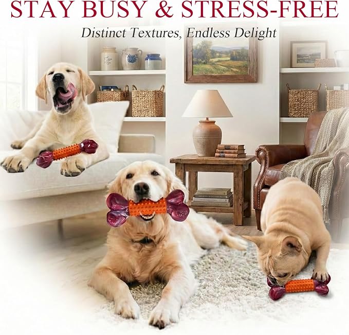 2-Pack Tough Dog Toys for Aggressive Chewers: Peanut Butter Flavored Long Lasting Dog Bones, Heavy Duty Nylon & Rubber Dog Chew Toys to Keep Them Busy, Medium & Large Breed, Orange