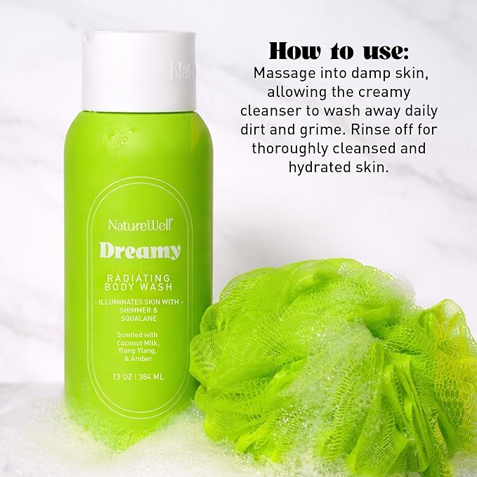 NATURE WELL Dreamy Radiating & Cleansing Body Wash, Infused With Aloe Juice, Squalane, White Peony Extract, Scented With Sweet Mandarin, Bergamot, Vanilla Orchid & Pink Sugar, 13 Fl Oz