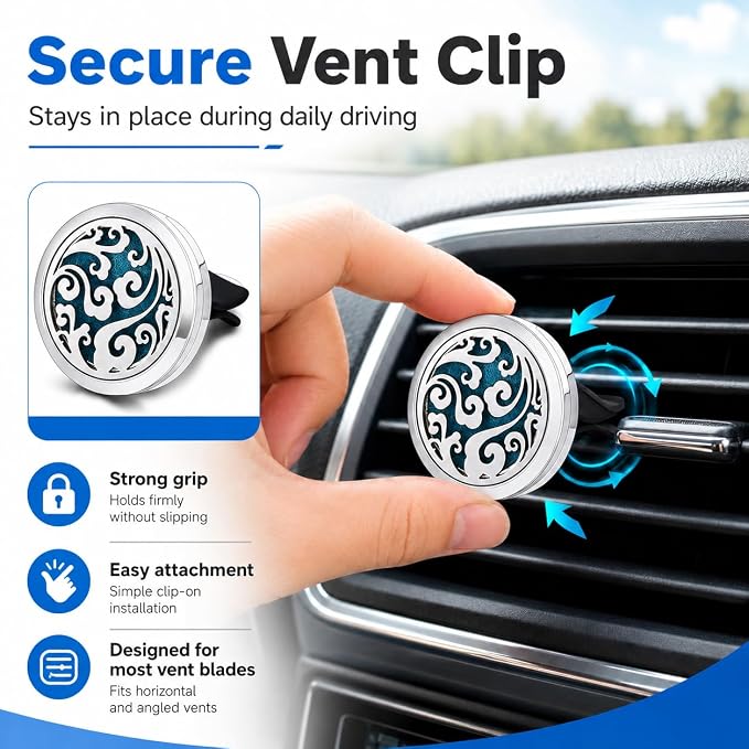 2 Pack Car Vent Essential Oil Diffuser Clips, Silver Tree of Life Air Freshener Vent Clips with 30 Colorful Felt Pads, Reusable Metal Car Aroma Diffuser for Essential Oils, Perfume