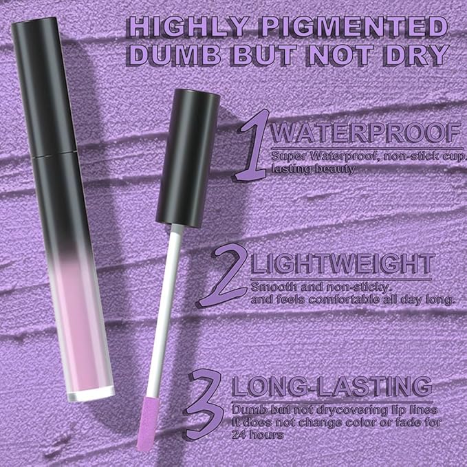 evpct 5Pcs Lavender Baby Pink Rose red Violet Plum purple Matte Liquid Lipstick Lip Stain Sets for Women Matte+Lipstick Long Lasting 24 hr Hours Magic Lipstick 24 Hours original Waterproof Set01