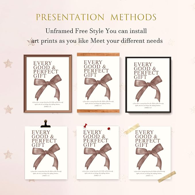 LARTSFRO Coquette Brown Bow Wall Art Decor Posters, Chocolate Brown Bow Room Bedroom Bathroom Dorm Wall Art Decor Aesthetic for College Teen Girls Gifts, Inspirational Bible Verses Bow Wall Decor, 10x8 Inch Set of 4 Pcs Bow Pictures (UNFRAMED)