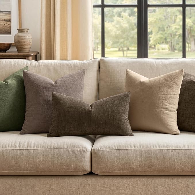 MIULEE Chocolate Brown Chenille Couch Lumbar Throw Pillow Covers, 12x20 | Set of 2, Modern Farmhouse Rustic Style, Decorative Pillowcases for Sofa Living Room Bed, Home Decor