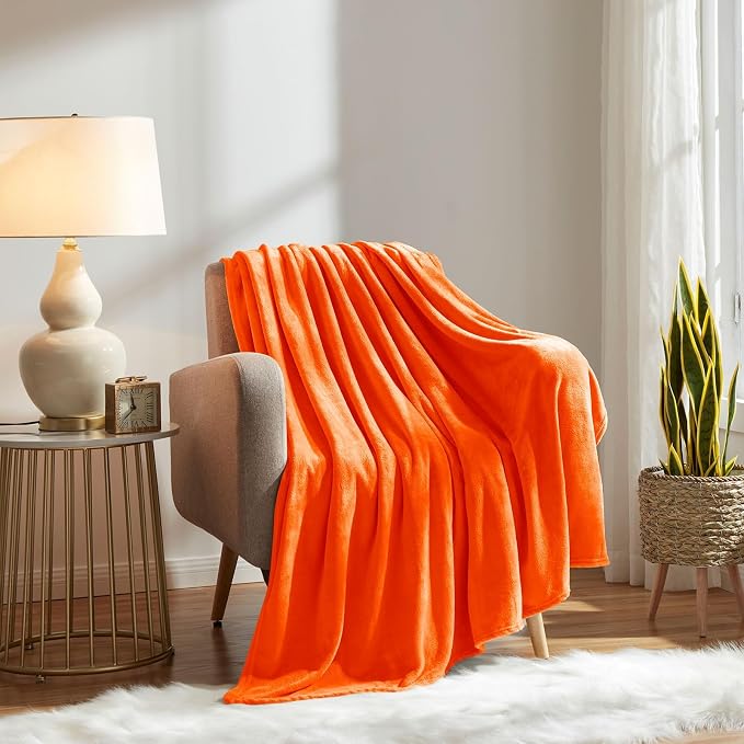 KMUSET Fall Throw Blanket Orange Fleece Throw 50 X 60 inches - Super Soft Cozy Lightweight for Sofa, Bed