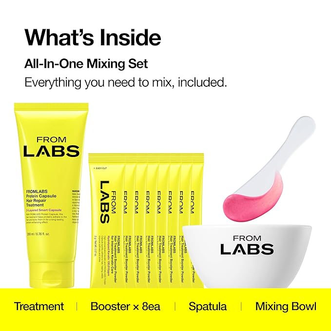 FROMLABS Hair Repair Duo – Protein Capsule Hair Repair Treatment (6.76 fl oz) + Intensive Keratin Booster Powder (8 Pack)