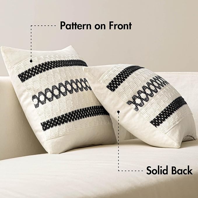 MIULEE Set of 2 Black Boho Decorative Pillow Covers 18x18 Inch | Farmhouse Couch Throw Pillows, Modern Cotton Cushion Covers, Macrame Woven Spring Home Decor for Bed Sofa Chair